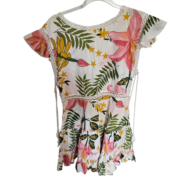 Z&L Europe Floral Print Crochet Trimmed Mini Dress or Beach Dress Large - Picture 2 of 9